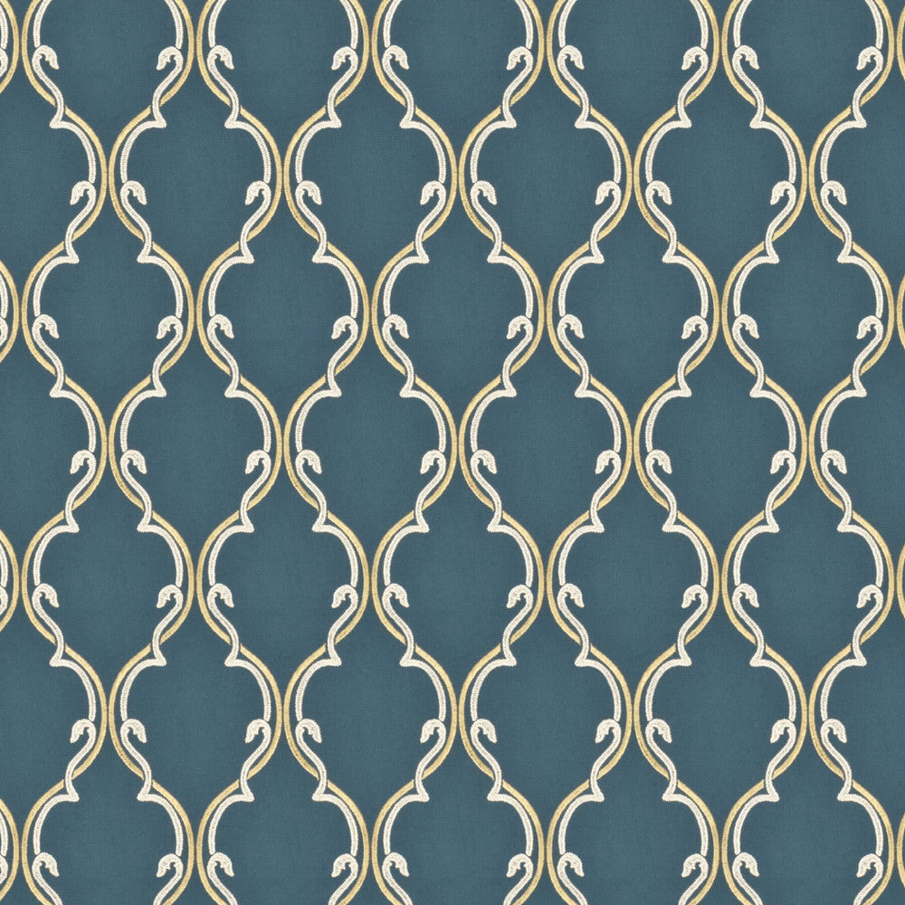 Coffer 3 Pacific by Stout Designer Fabric Rainbow Library Lake/Indigo 100% Cotton Embroidery INDIA Horizontal: 5.125 and Vertical: 7.875 51.5 in - Swanky Fabrics -