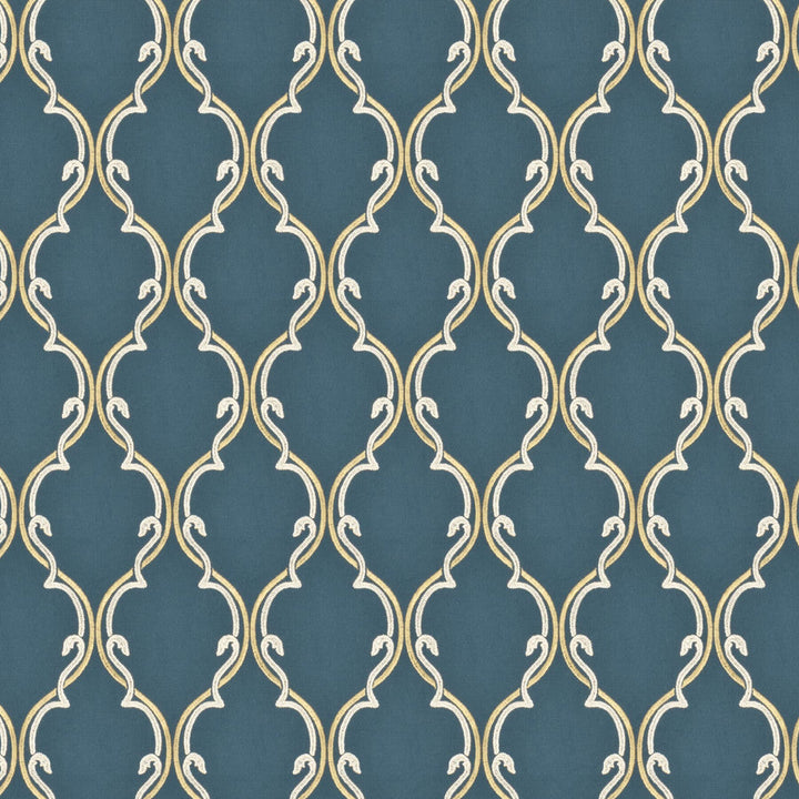 Coffer 3 Pacific by Stout Designer Fabric Rainbow Library Lake/Indigo 100% Cotton Embroidery INDIA Horizontal: 5.125 and Vertical: 7.875 51.5 in - Swanky Fabrics -