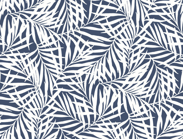 Oahu Fronds Navy & White Wallpaper by York Wallcoverings Designer Water's Edge Resource Library Covers about 60.8 square feet 27-in by 27-ft long roll Prepasted 20.5 - Swanky Fabrics -