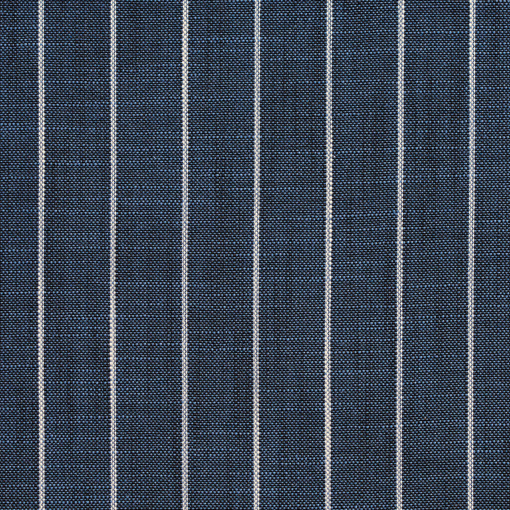 D113 Indigo Pinstripe by Charlotte Designer Fabric Clubhouse Collection 100% Woven Polyester Asia Exceeds 120,000 Wyzenbeek Rubs (Heavy Duty) Horizontal: 1" 54 Inches - Swanky Fabrics -