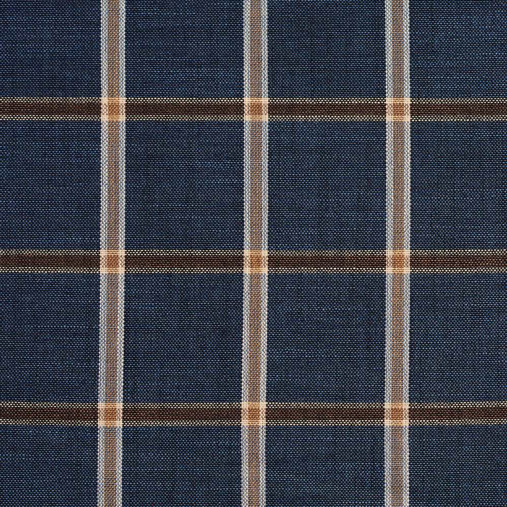 D141 Indigo Windowpane by Charlotte Designer Fabric Clubhouse Collection 100% Woven Polyester Asia Exceeds 120,000 Wyzenbeek Rubs (Heavy Duty) Horizontal: 2.75" x Vertical: 2.75" 54 Inches - Swanky Fabrics -