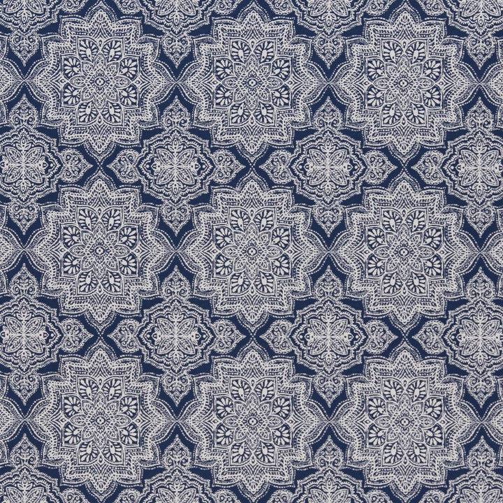 D1433 Indigo Mandala by Charlotte Designer Fabric Vibrant Wovens 100% Woven Polypropylene Europe Exceeds 100,000 Wyzenbeek Rubs (Heavy Duty) Horizontal 6" x Vertical 7" 54 Inches - Swanky Fabrics -