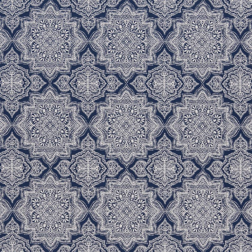 D1433 Indigo Mandala by Charlotte Designer Fabric Vibrant Wovens 100% Polypropylene Europe Exceeds 100,000 Wyzenbeek Rubs (Heavy Duty) </p><p>Repeat: Horizontal: 6" x Vertical: 7" 54 Inches - Swanky Fabrics -