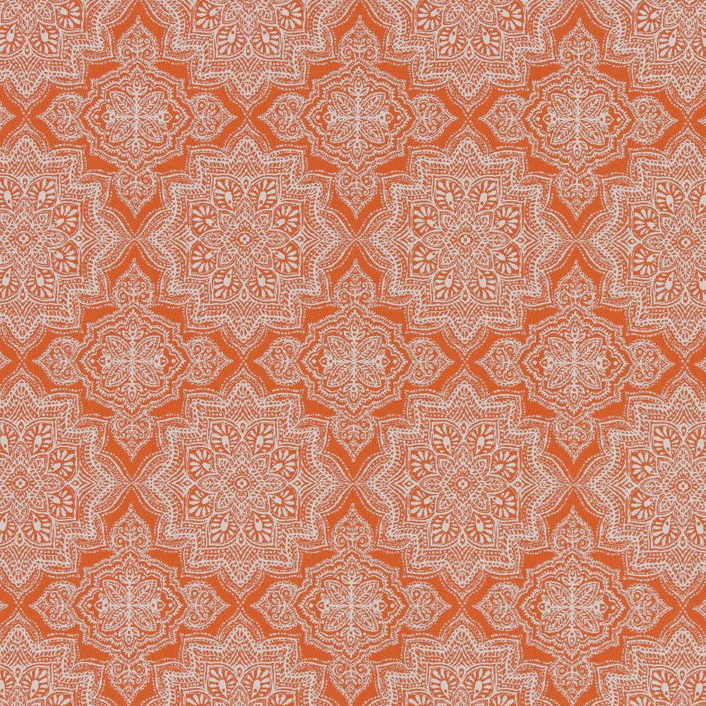 D1435 Tangerine Mandala by Charlotte Designer Fabric Vibrant Wovens 100% Polypropylene Europe Exceeds 100,000 Wyzenbeek Rubs (Heavy Duty) </p><p>Repeat: Horizontal: 6" x Vertical: 7" 54 Inches - Swanky Fabrics -