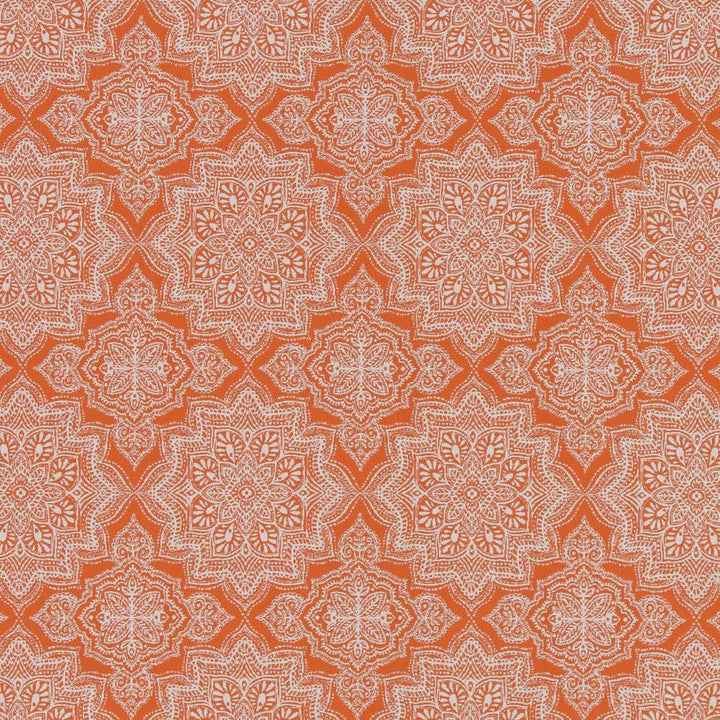 D1435 Tangerine Mandala by Charlotte Designer Fabric Vibrant Wovens 100% Woven Polypropylene Europe Exceeds 100,000 Wyzenbeek Rubs (Heavy Duty) Horizontal 6" x Vertical 7" 54 Inches - Swanky Fabrics -