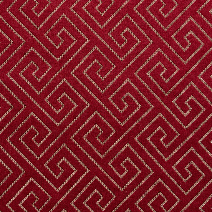D172 Merlot Greek Key by Charlotte Designer Fabric Sateens 100% Woven Polyester Asia Exceeds 100,000 Wyzenbeek Rubs (Heavy Duty) Horizontal: 3.5" x Vertical: 3.5" 54 Inches - Swanky Fabrics -