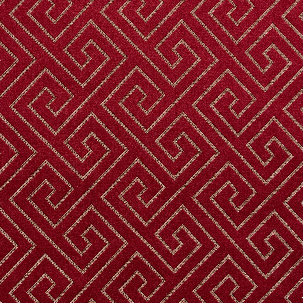 D172 Merlot Greek Key by Charlotte Designer Fabric Sateens 100% Woven Polyester Asia Exceeds 100,000 Wyzenbeek Rubs (Heavy Duty) Horizontal: 3.5" x Vertical: 3.5" 54 Inches - Swanky Fabrics -