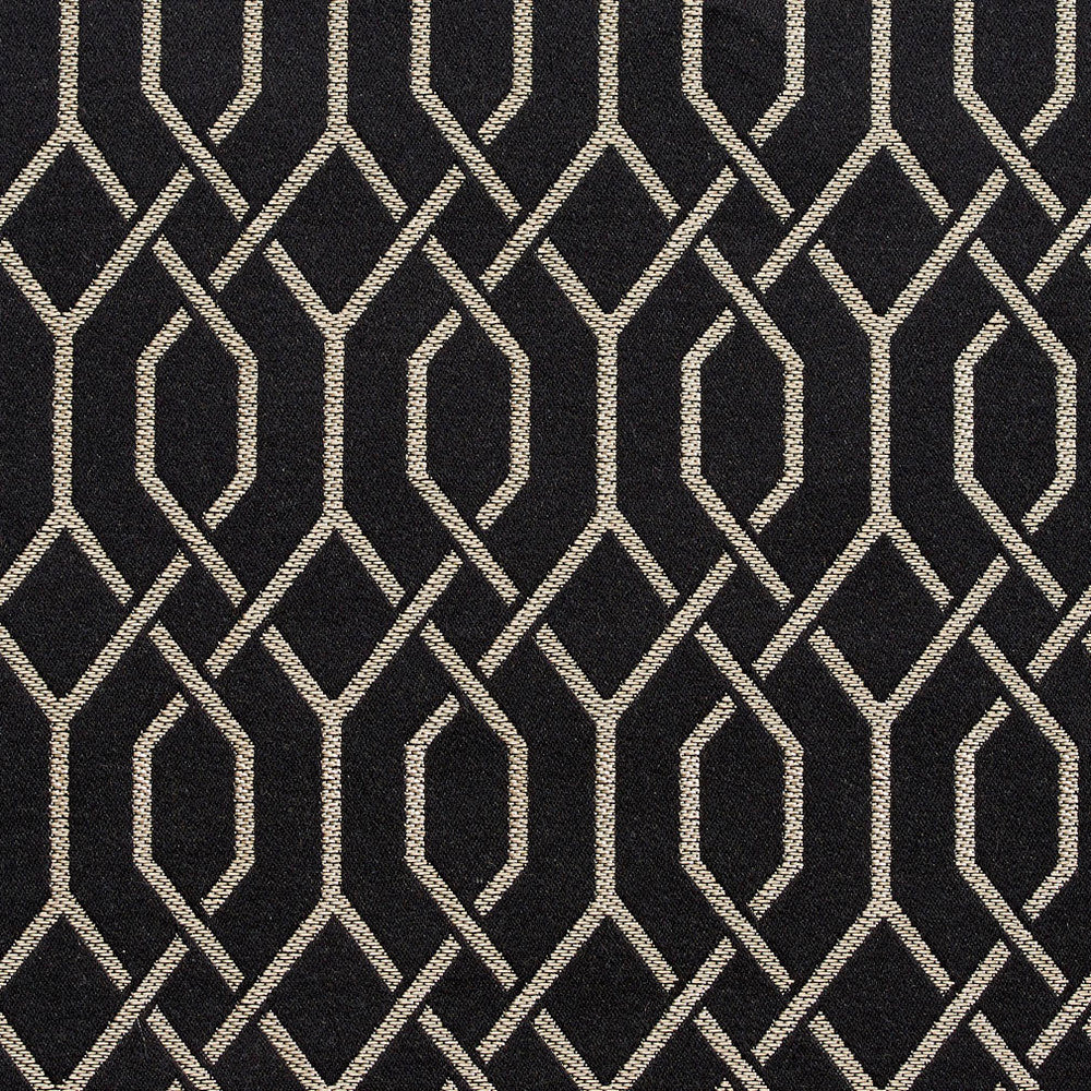 D181 Ebony Lattice by Charlotte Designer Fabric Sateens 100% Woven Polyester Asia Exceeds 100,000 Wyzenbeek Rubs (Heavy Duty) Horizontal: 2" x Vertical: 2.75" 54 Inches - Swanky Fabrics -
