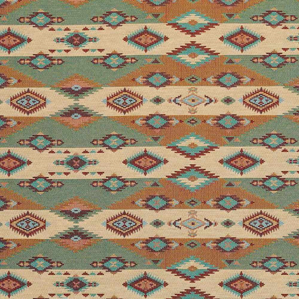 D2011 Jade by Charlotte Designer Fabric Southwest 50% Cotton, 50% Polyester Made In USA Exceeds 100,000 Wyzenbeek Rubs (Heavy Duty) </p><p>Repeat: Horizontal: 7.5" x Vertical: 14.5" 54 Inches - Swanky Fabrics -