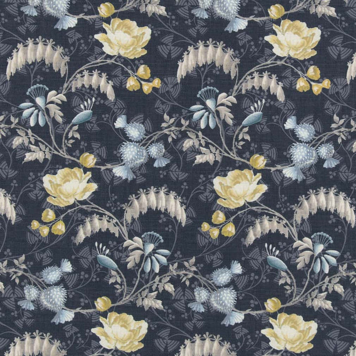 D2935 Indigo by Charlotte Designer Fabric Crypton Prints 100% Polyester Asia Exceeds 60,000 Wyzenbeek Rubs </p><p>Repeat: Horizontal 11" x Vertical 18.5" 54 Inches - Swanky Fabrics -