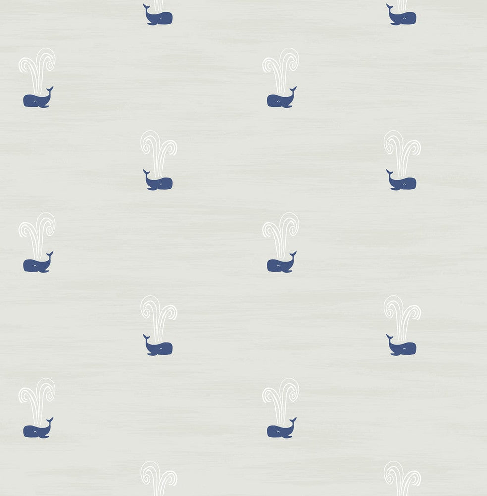 Tiny Whales Soft Gray and Navy DA60300 by Seabrook Designs Designer Wallpaper