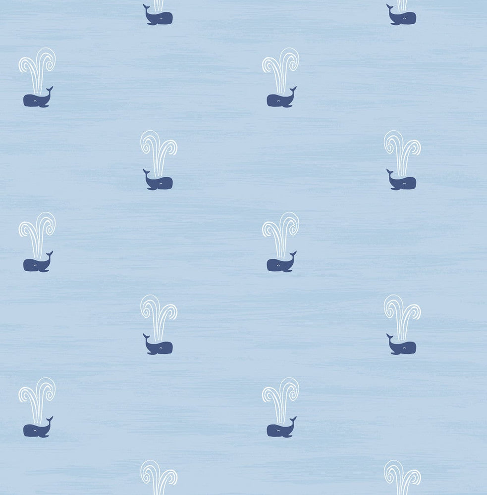 Tiny Whales Sky Blue and Navy DA60302 by Seabrook Designs Designer Wallpaper