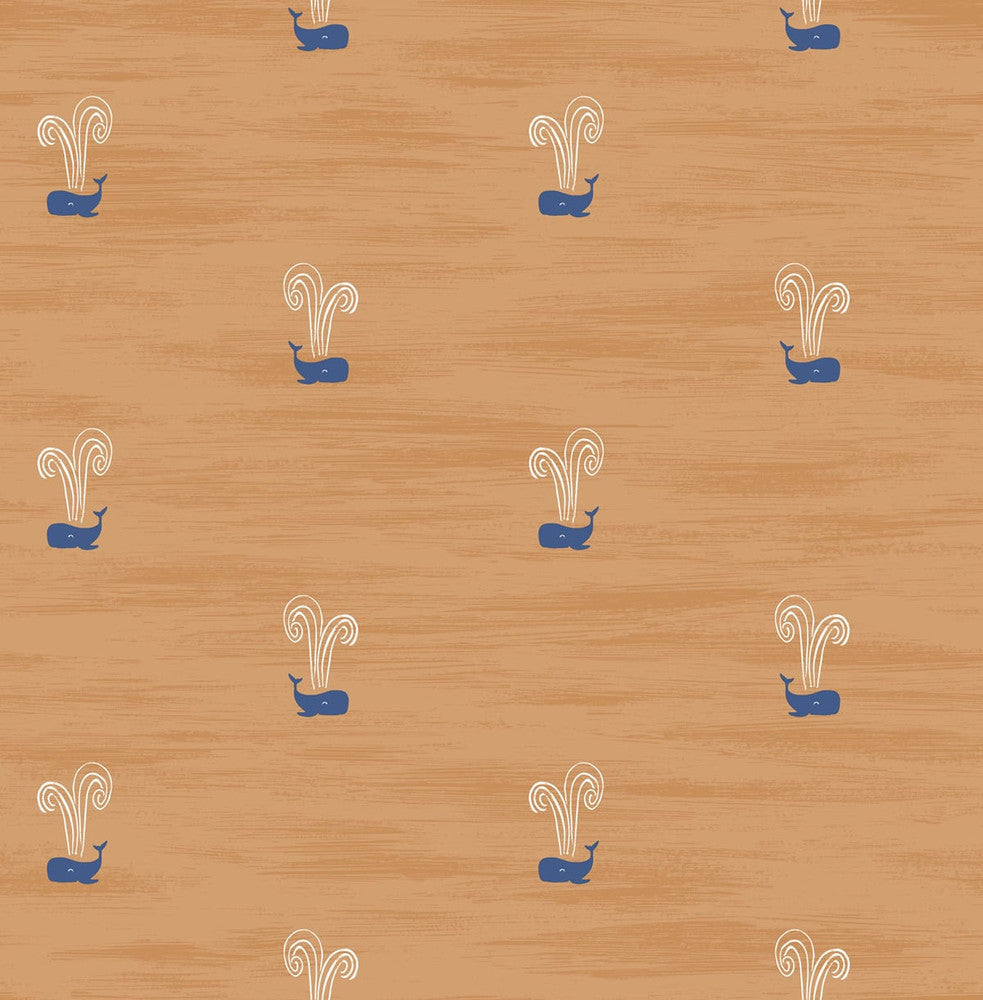 Tiny Whales Orange and Navy DA60312 by Seabrook Designs Designer Wallpaper