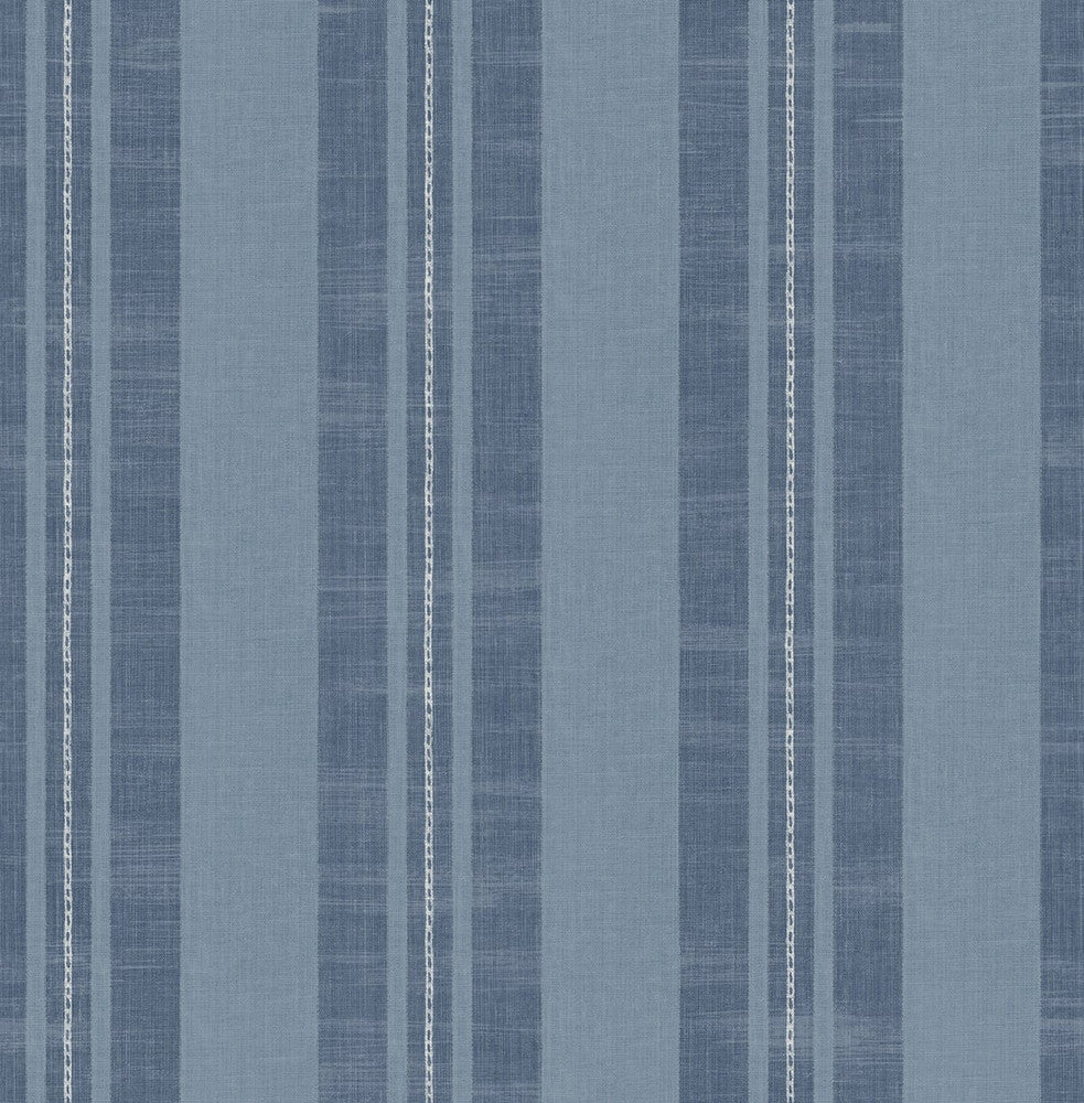 Linen Stripe Sky Blue and Denim DA60402 by Seabrook Designs Designer Wallpaper