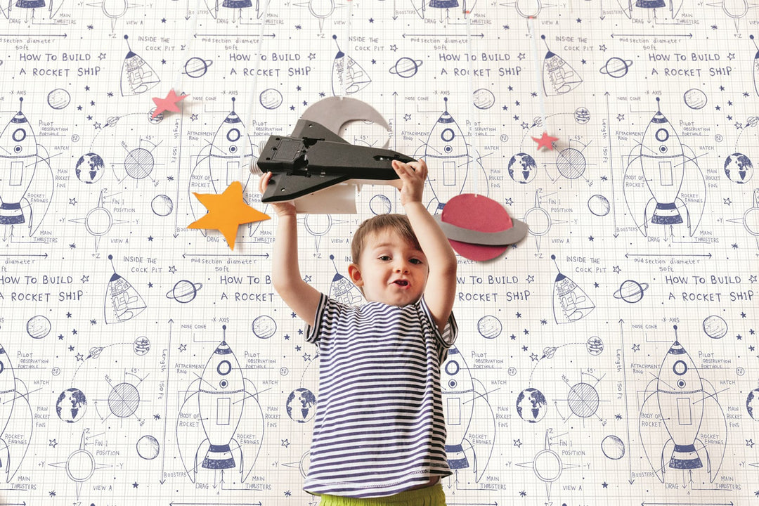 Rocket Ship White and Navy DA60702 by Seabrook Designs Designer Wallpaper