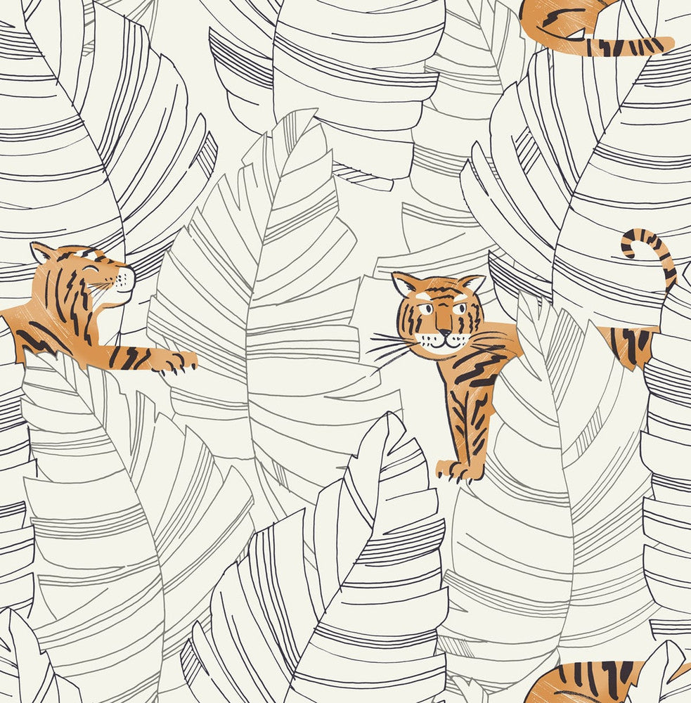 Hiding Tigers Black and Orange DA61200 by Seabrook Designs Designer Wallpaper