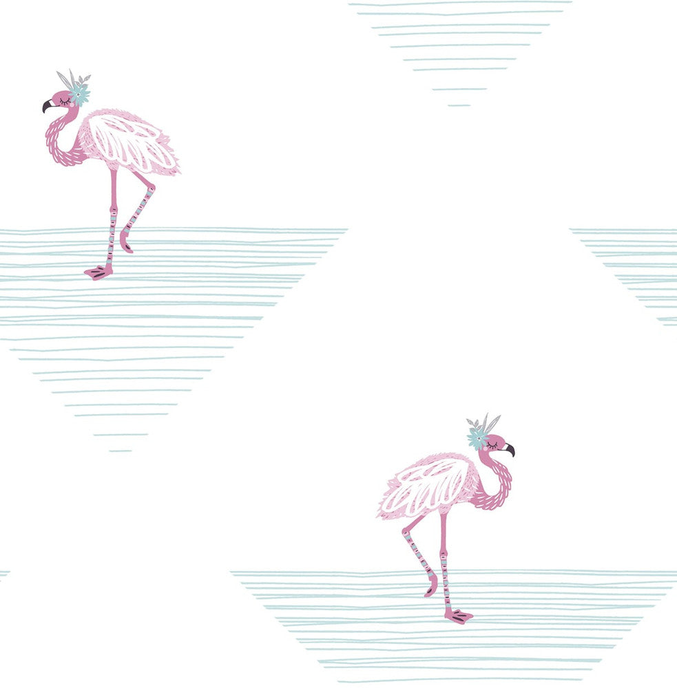 Dancing Flamingo Fuchsia and Teal DA61701 by Seabrook Designs Designer Wallpaper