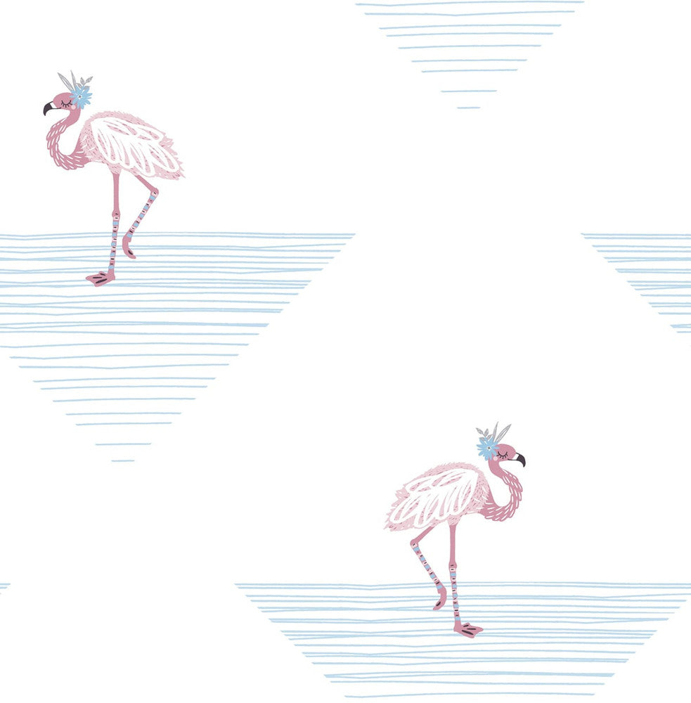Dancing Flamingo Fuchsia and Sky Blue DA61702 by Seabrook Designs Designer Wallpaper