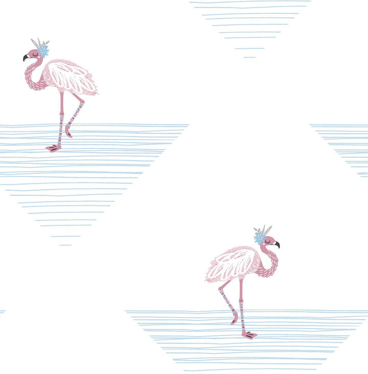 Dancing Flamingo Fuchsia and Sky Blue DA61702 by Seabrook Designs Designer Wallpaper
