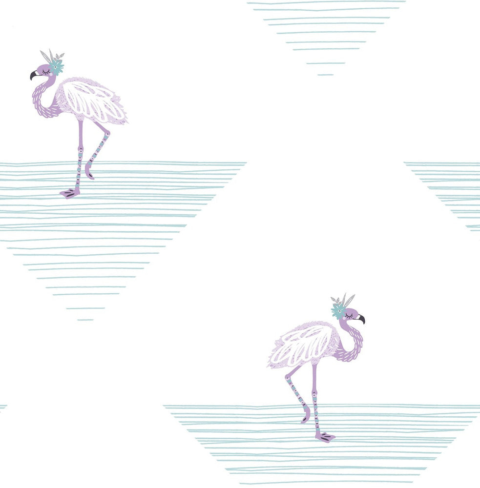 Dancing Flamingo Teal and Lilac DA61709 by Seabrook Designs Designer Wallpaper