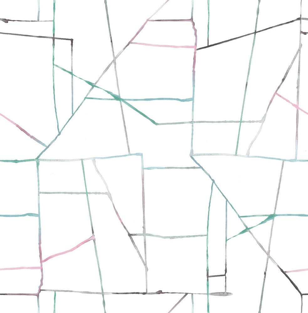 Geo Creative Pink, Teal, and Gray DA62104 by Seabrook Designs Designer Wallpaper
