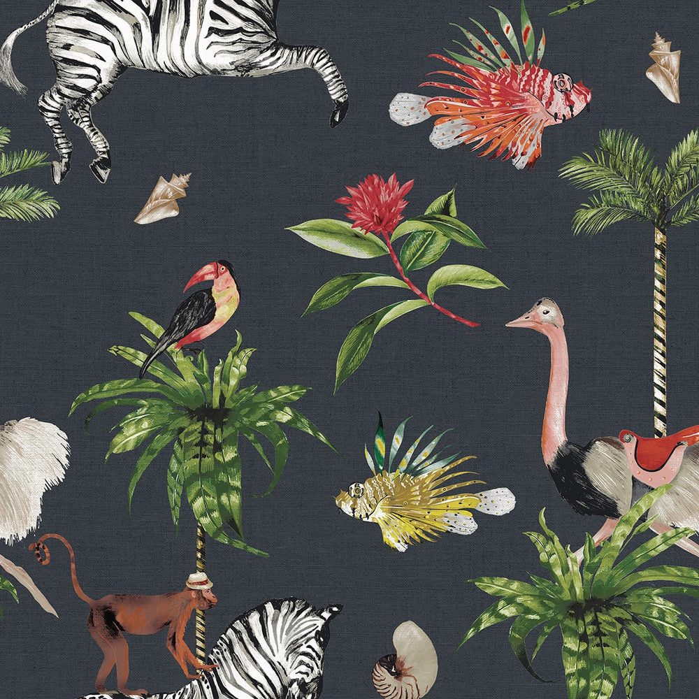 Merry Go Round Carbon DBW2000 by Daisy Bennett Designs Designer Wallpaper