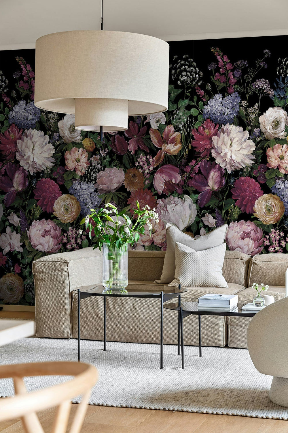 Garden Floral Mural Charcoal DBW3000M by Daisy Bennett Designs Designer Wallpaper