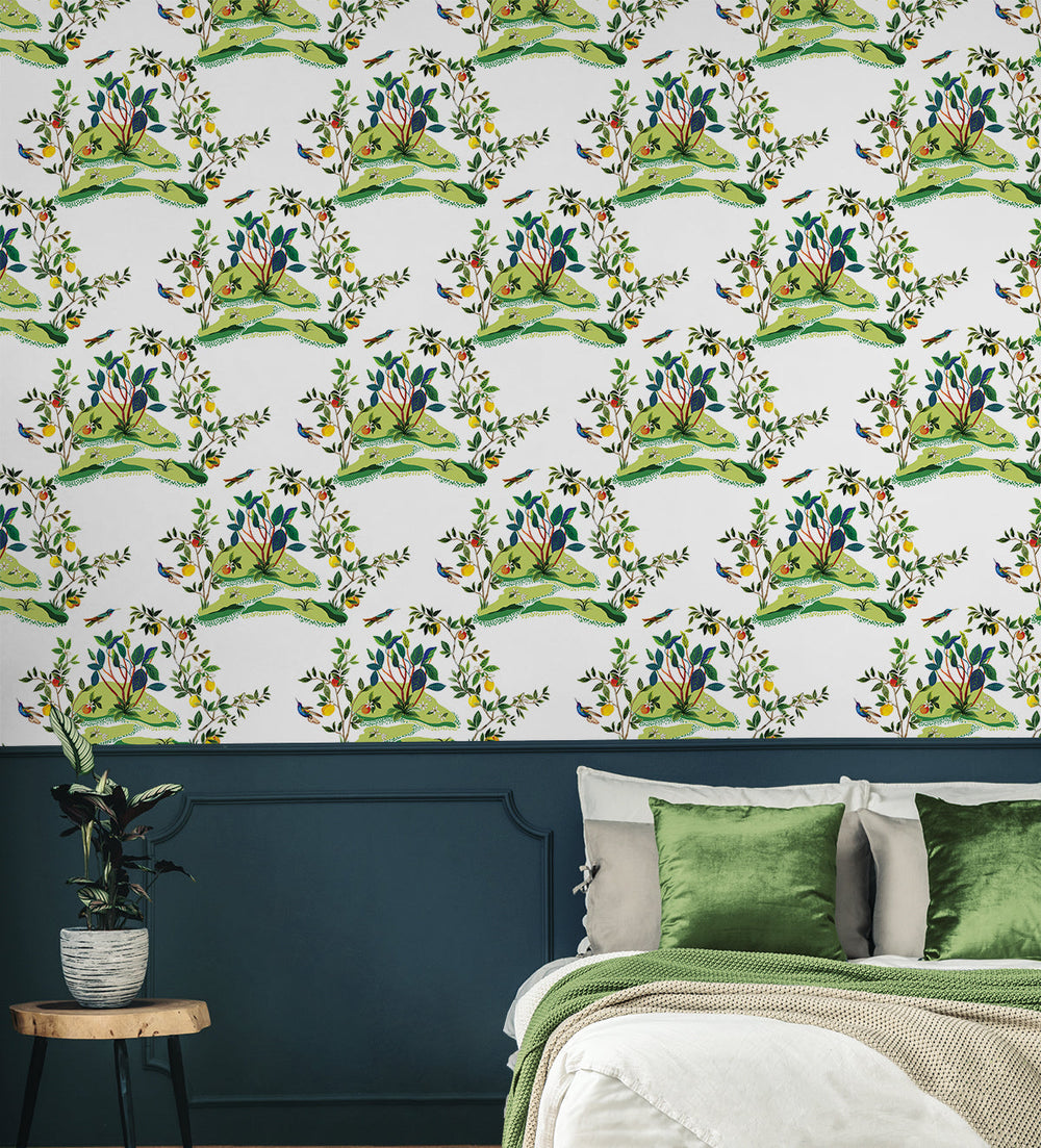Citrus Hummingbird White DBW9001 by Daisy Bennett Designs Designer Wallpaper