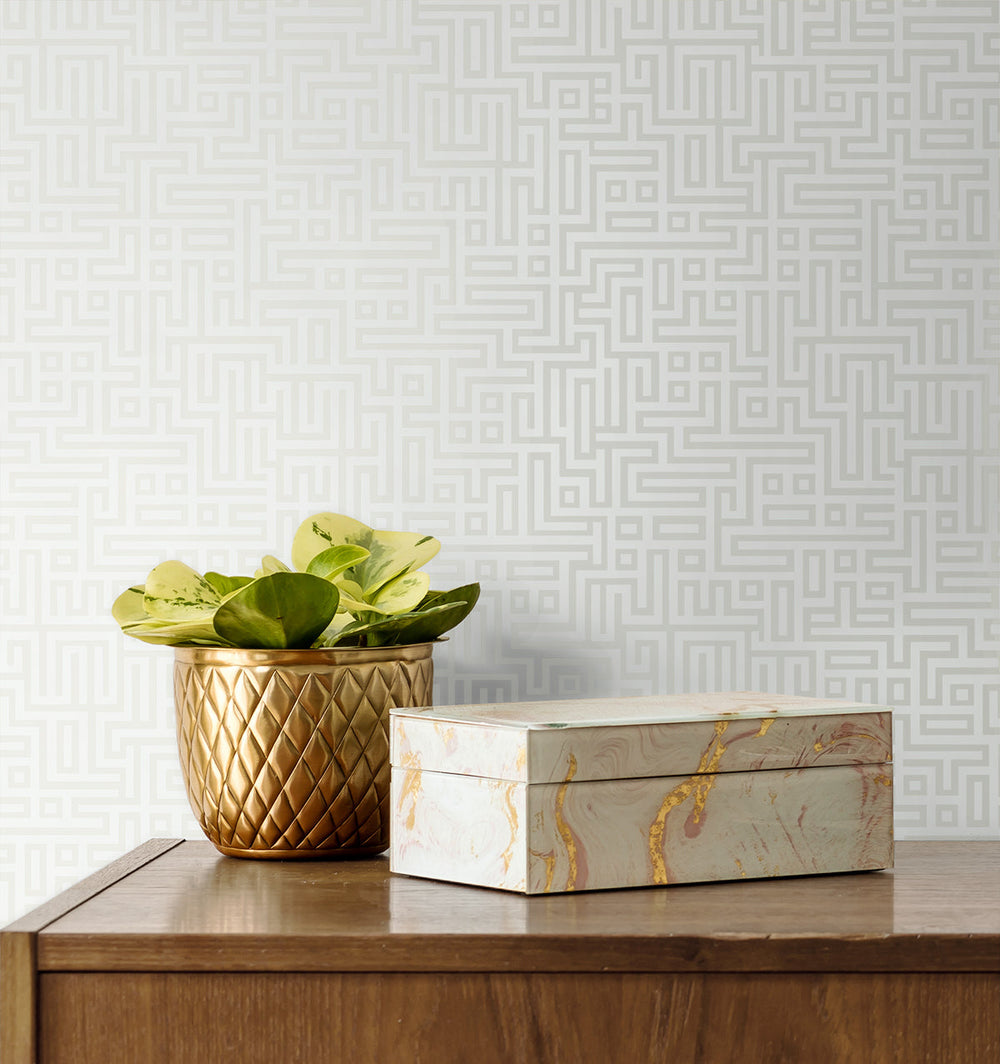 Rockefellar Maze Metallic Pearl DC60930 by Collins & Company Designer Wallpaper