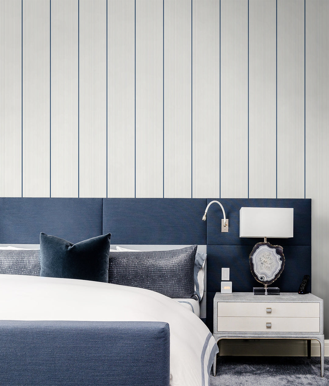 Rockefeller Stripe Navy DC61404 by Collins & Company Designer Wallpaper