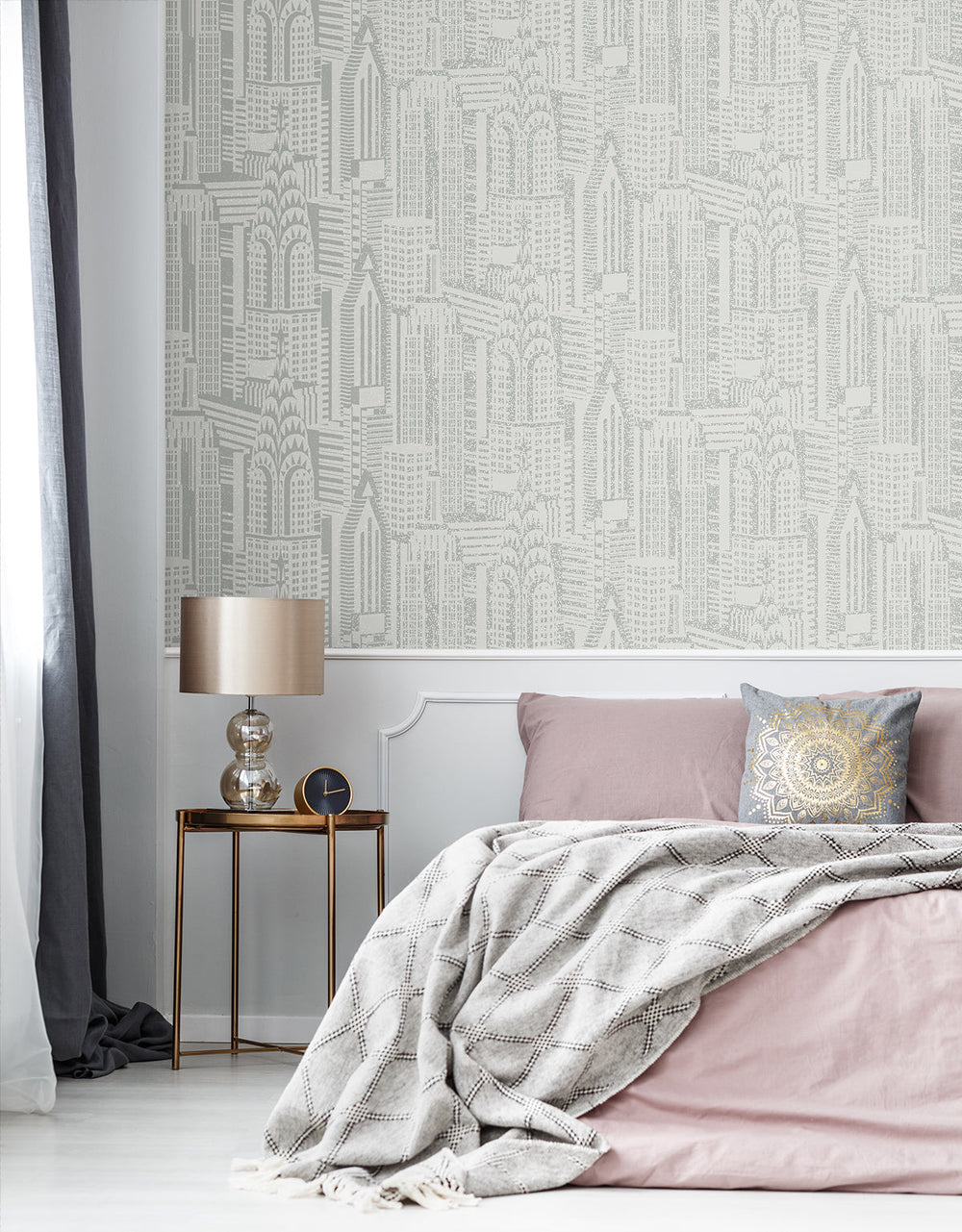 Manhattan Skyline Silver Sky DC61507 by Collins & Company Designer Wallpaper