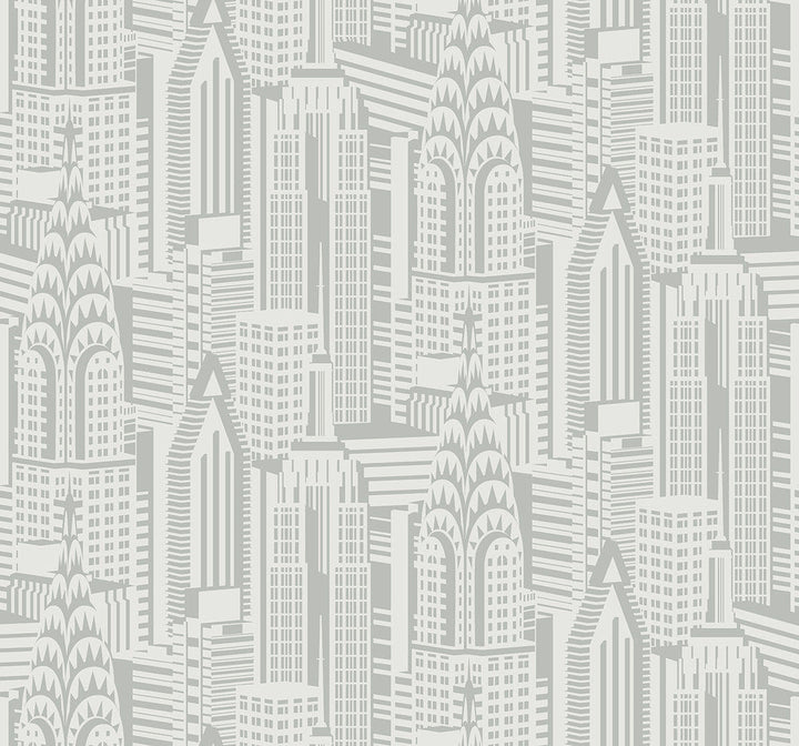 Manhattan Skyline Silver Sky DC61507 by Collins & Company Designer Wallpaper