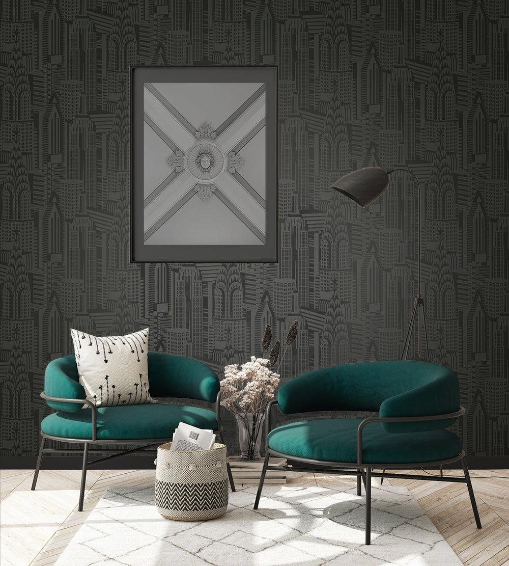 Manhattan Skyline Midnight DC61510 by Collins & Company Designer Wallpaper