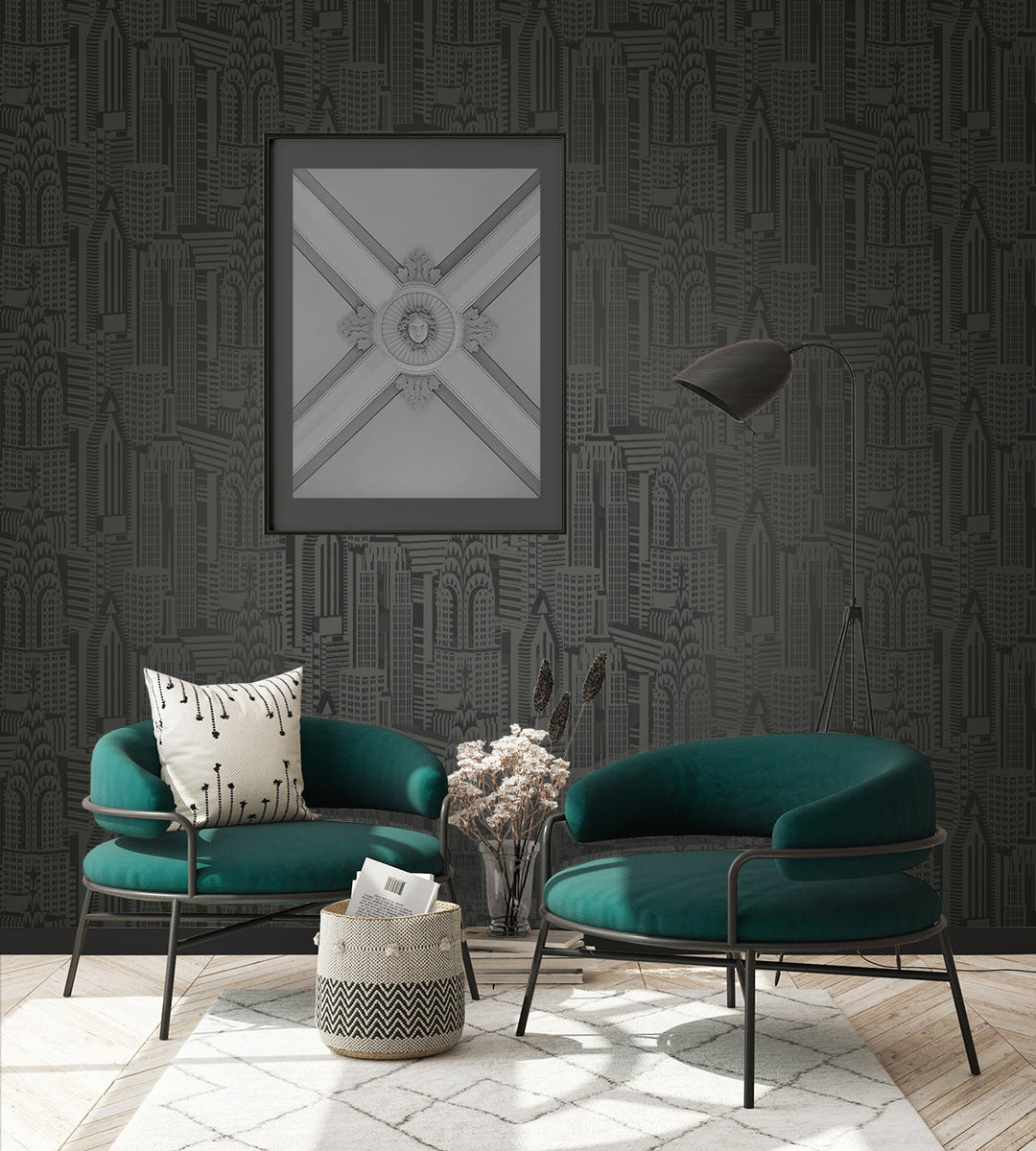 Manhattan Skyline Midnight DC61510 by Collins & Company Designer Wallpaper