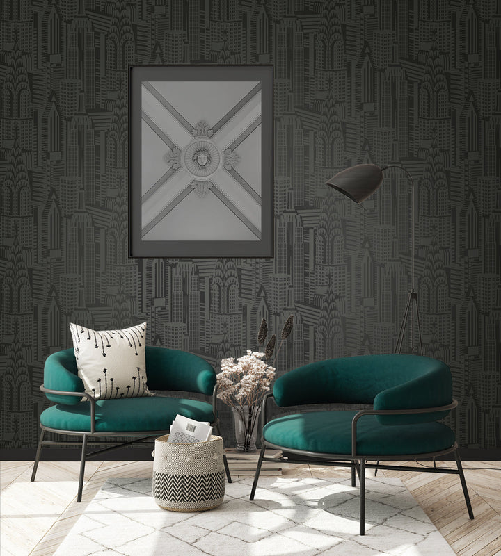 Manhattan Skyline Midnight DC61510 by Collins & Company Designer Wallpaper