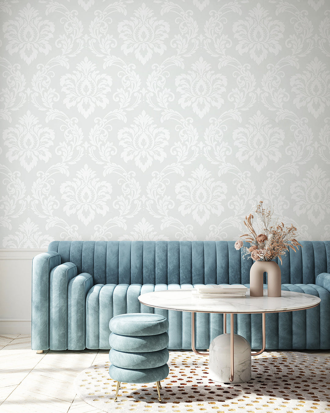 Deco Damask Frosty DC61600 by Collins & Company Designer Wallpaper