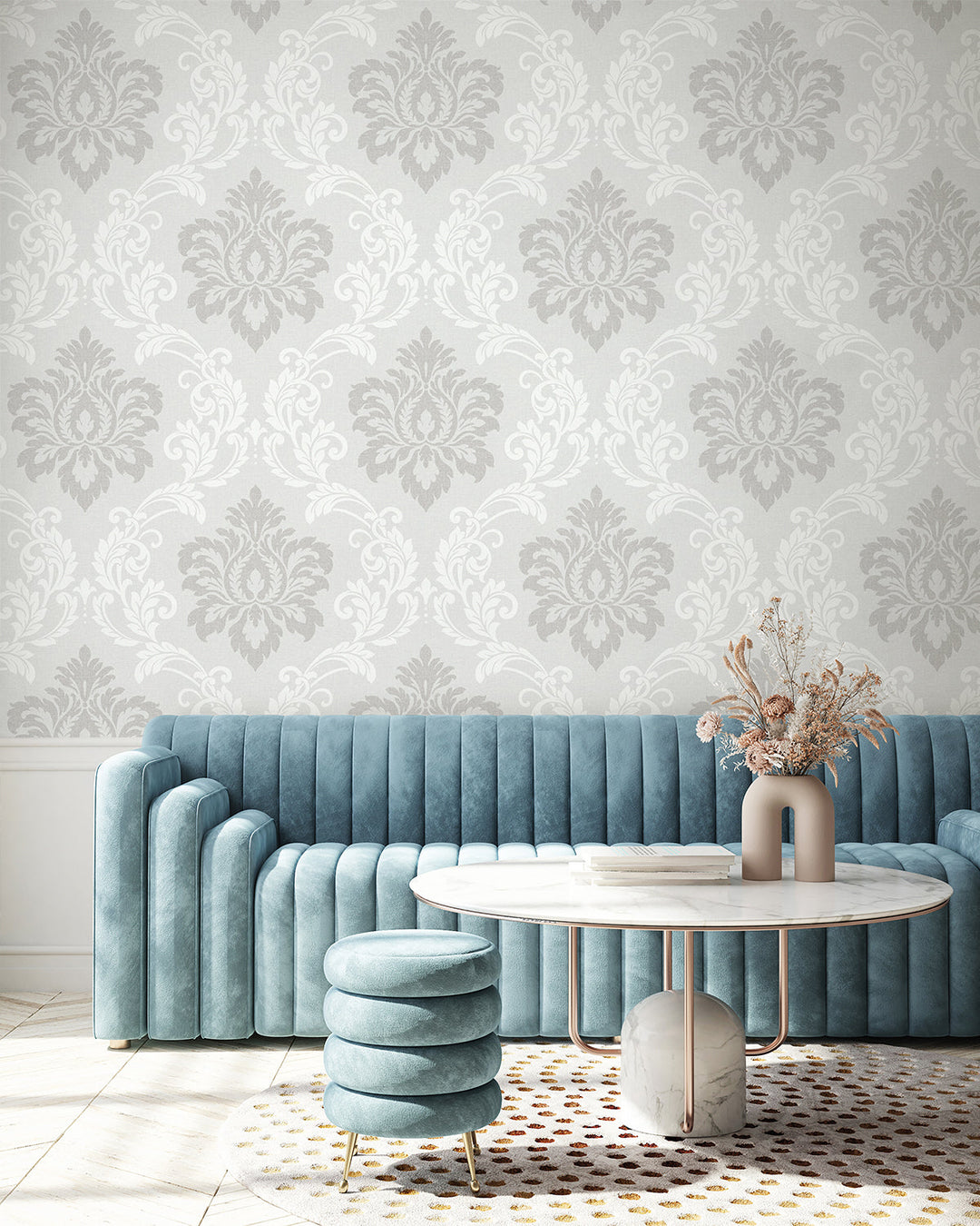 Deco Damask Cool Mist DC61608 by Collins & Company Designer Wallpaper