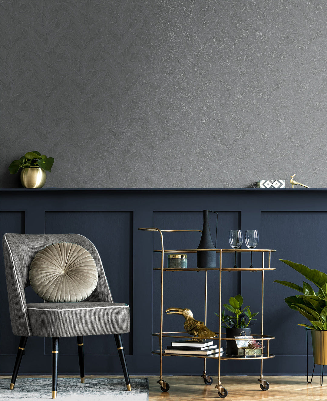 Deco Banana Leaf Slate DC61708 by Collins & Company Designer Wallpaper
