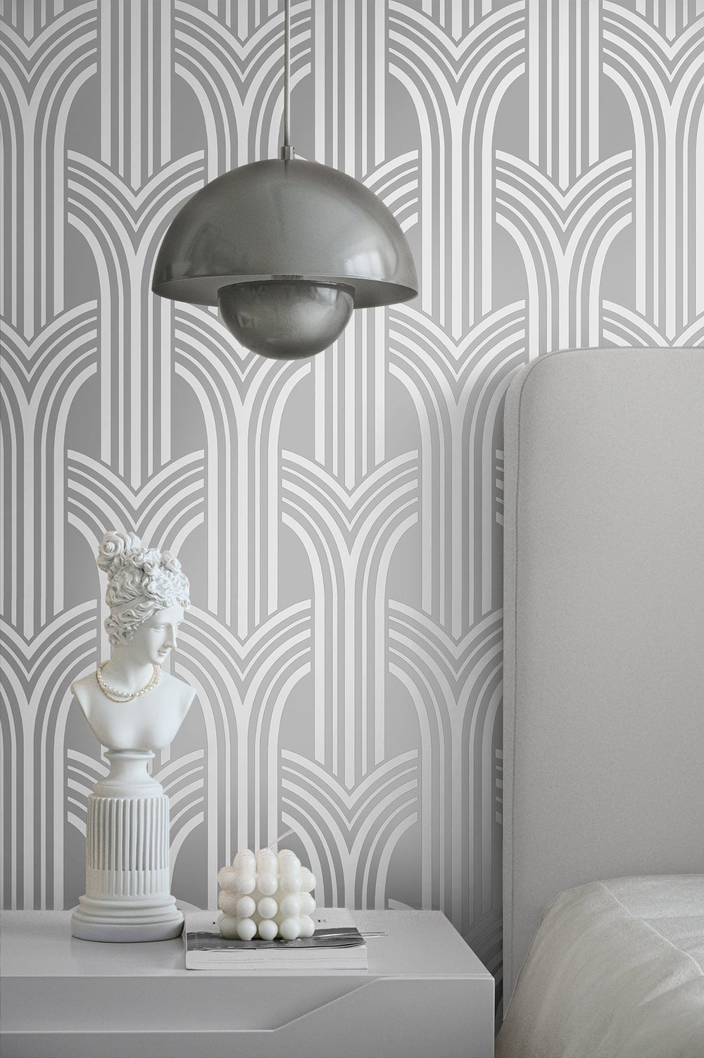 Deco Arches Metallic Silver DC61910 by Collins & Company Designer Wallpaper