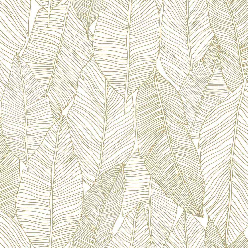 Canales White Gold Inked Leaves Wallpaper by ESTA Home Designer Design Department Covers about 57.5 square feet 20.9-in by 33-ft long roll Unpasted 20.9 - Swanky Fabrics -
