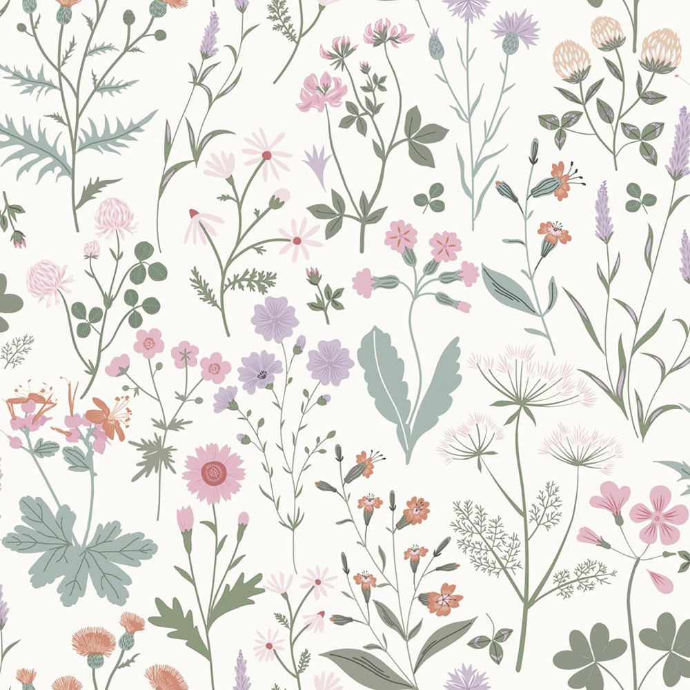 Letitia Purple Summer Meadows Wallpaper by ESTA Home Designer Design Department Covers about 57.5 square feet 20.9-in by 33-ft long roll Unpasted 20.9 - Swanky Fabrics -