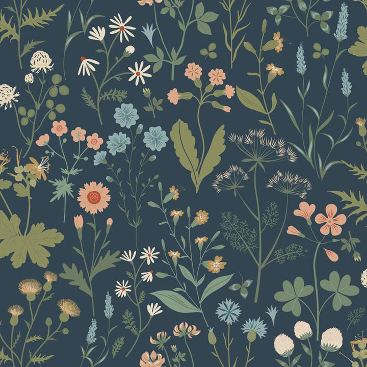 Letitia Indigo Summer Meadows Wallpaper by ESTA Home Designer Design Department Covers about 57.5 square feet 20.9-in by 33-ft long roll Unpasted 20.9 - Swanky Fabrics -