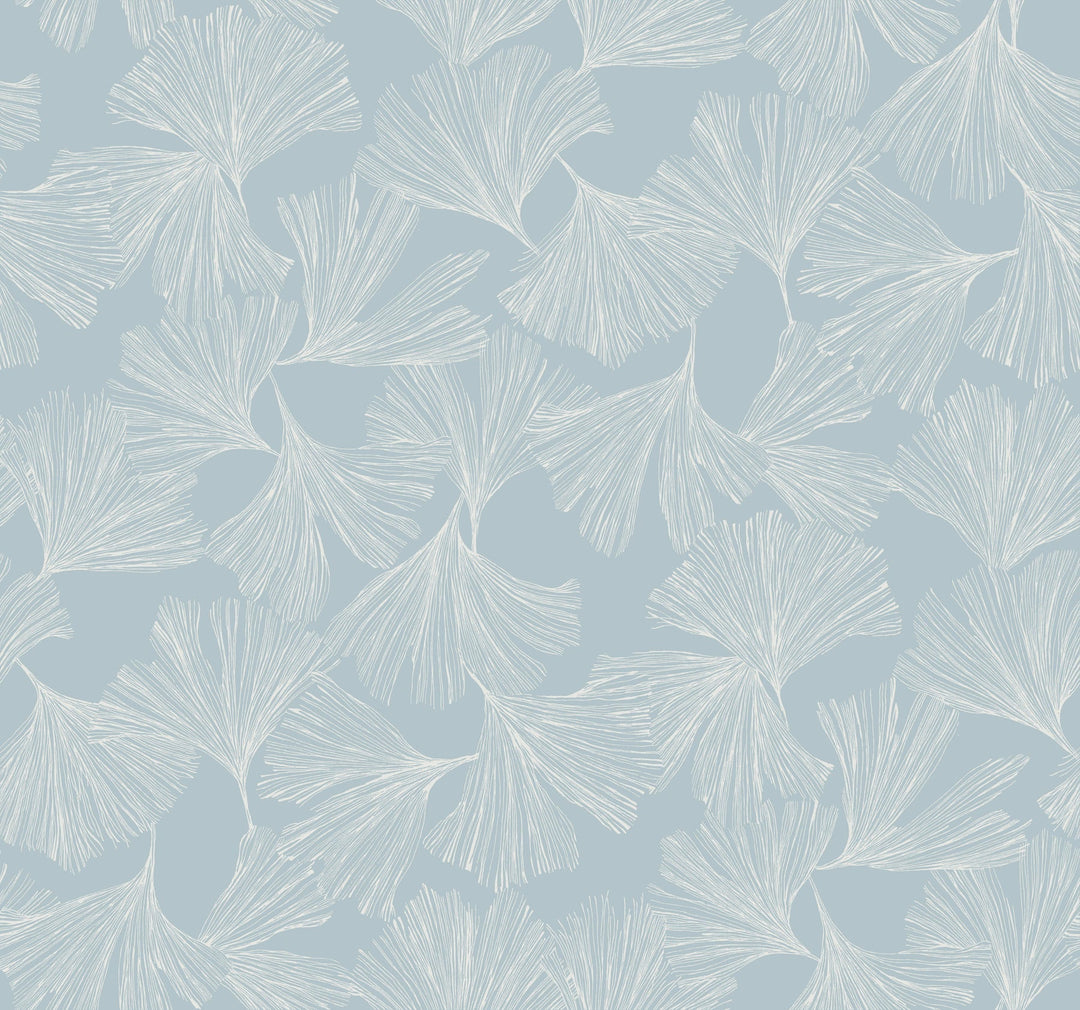 Gingko Toss Blue Wallpaper by Antonina Vella Designer
