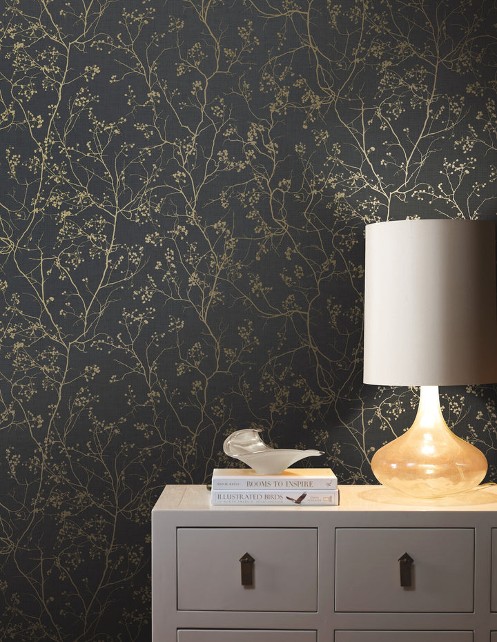 Luminous Branches Black & Gold Wallpaper by Antonina Vella Designer
