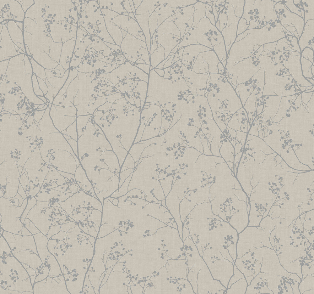 Luminous Branches Grey & Silver Wallpaper by York Wallcoverings Designer Shimmering Finishes Covers about 60.8 square feet 27-in by 27-ft long roll Unpasted 25.2 - Swanky Fabrics -