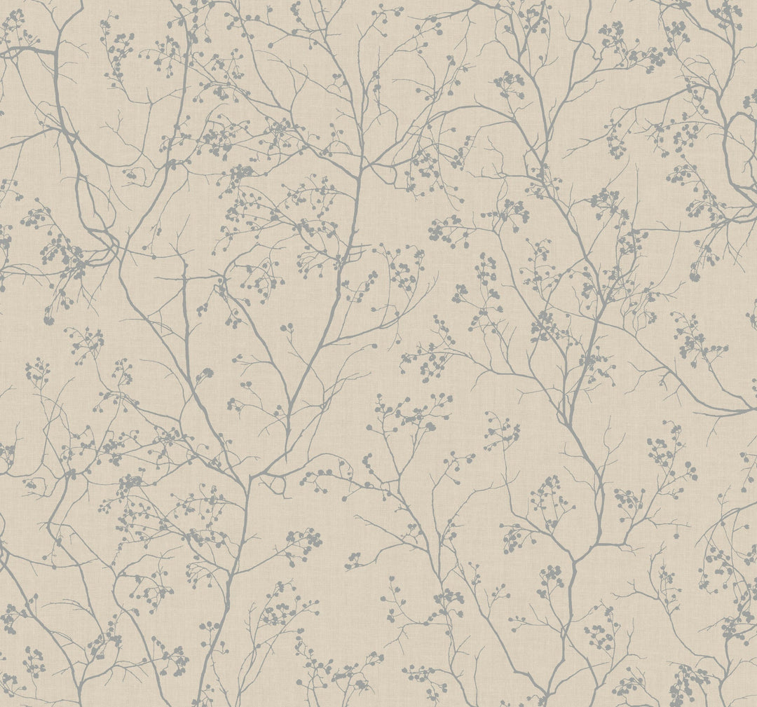 Luminous Branches Taupe & Silver Wallpaper by Antonina Vella Designer