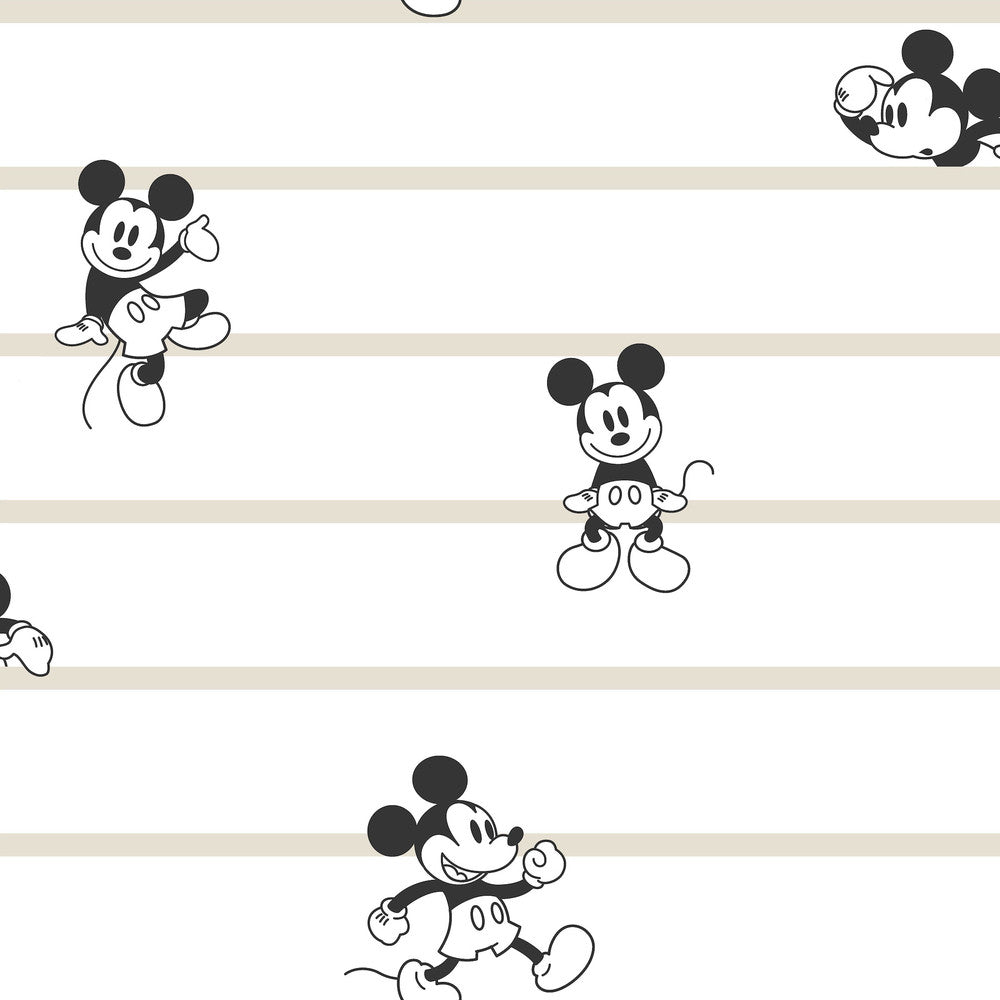 Disney Mickey Mouse Stripe Black & White Wallpaper by York Wallcoverings Designer Disney Kids Vol. 4 Covers about 56.4 square feet 20.5-in by 33-ft long roll Unpasted 20.5 - Swanky Fabrics -