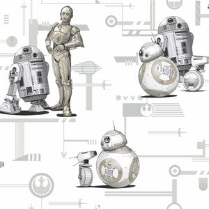 York Wallcoverings Wallpaper Star Wars The Rise of Skywalker, Droids! Black & White