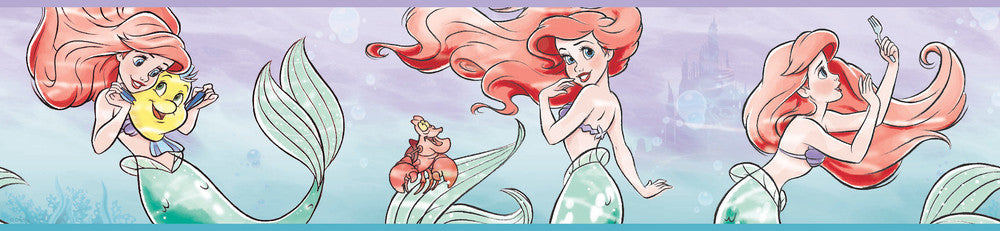 Disney The Little Mermaid Ariel & Friends Purple & Red Border by York Wallcoverings Designer Disney Kids Vol. 4 Covers about 4.5 square feet 6-in by 9-ft long roll Unpasted 26 - Swanky Fabrics -