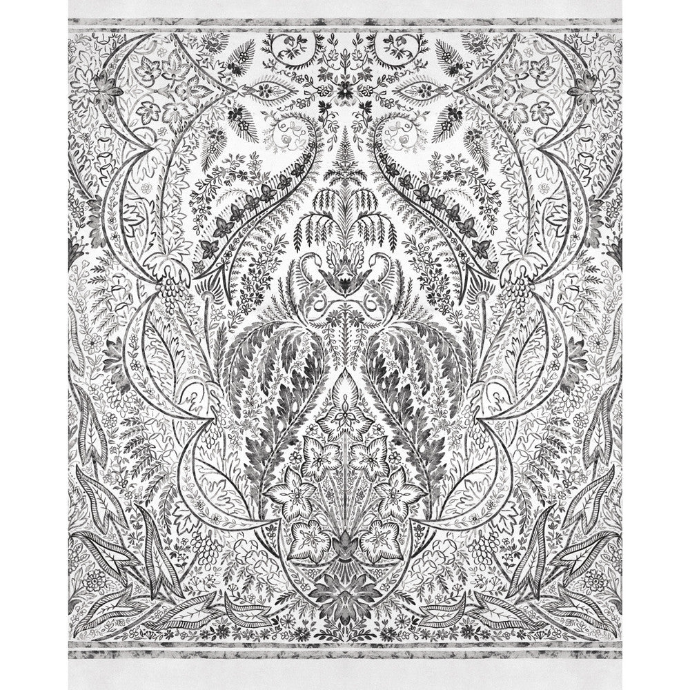 Jaipur Paisley Damas Black Wall Mural by York Wallcoverings Designer Damask Resource Library Covers 4 panels - measures 9-ft wide by 11.2-ft tall when assembled 27-in by 11.2-ft long roll Prepasted 0 - Swanky Fabrics -
